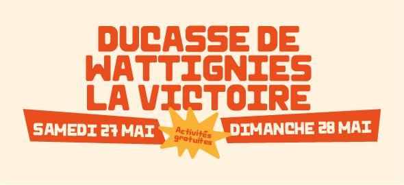 Logo typographique : Ducasse de Wattignies La Victoire, couleurs orange et jaune